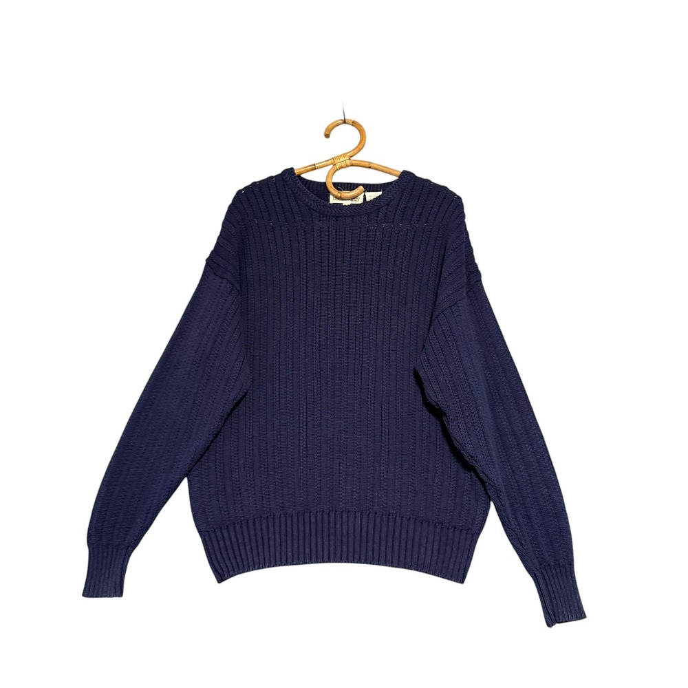 Vintage | North Country | Navy Blue Cotton Ribbed Knit Crewneck Sweater Size L